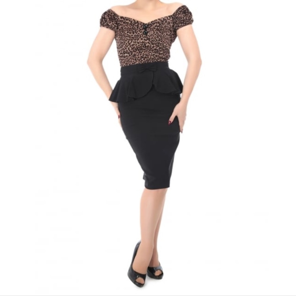 Collectif Black Pencil Skirt with Peplum